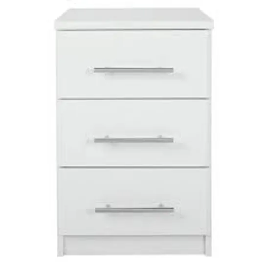 BOXED PAIR OF PRAGUE WHITE GLOSS BEDSIDE CABINETS RRP £159