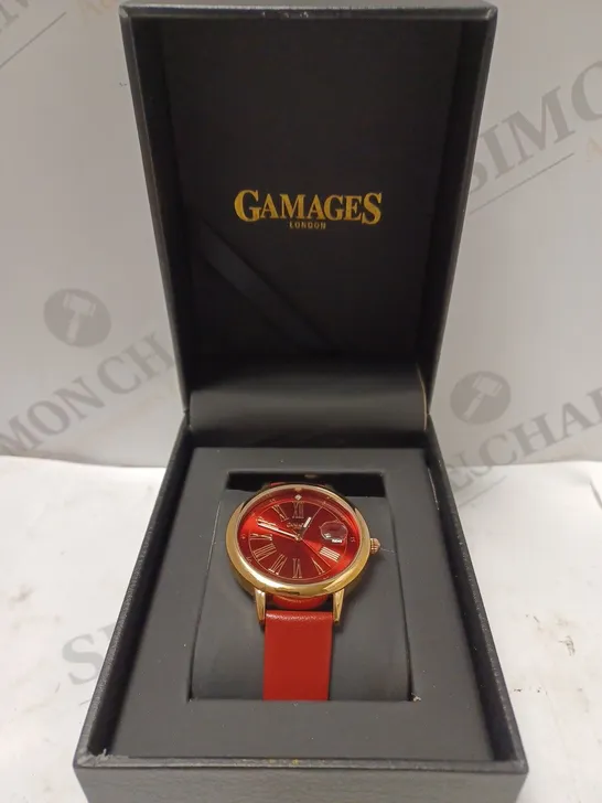 GAMAGES LONDON RED FACE ROSE GOLD WATCH 