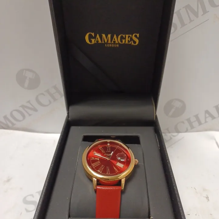 GAMAGES LONDON RED FACE ROSE GOLD WATCH 4533241-Simon Charles Auctioneers