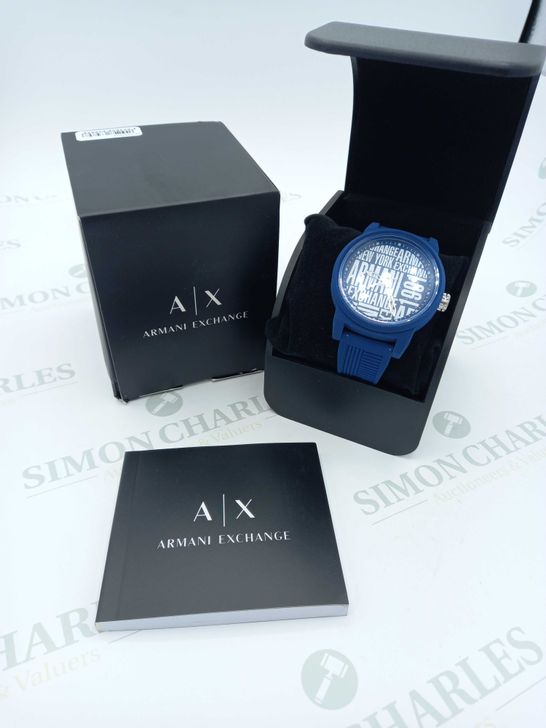 BRAND NEW BOXED ARMANI WATCH BLUE AND WHITE LOGO RRP £178.5