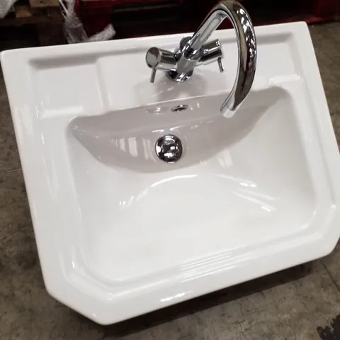 BRAND NEW WHITE CERAMIC BASIN WITH TAP 55×43CM