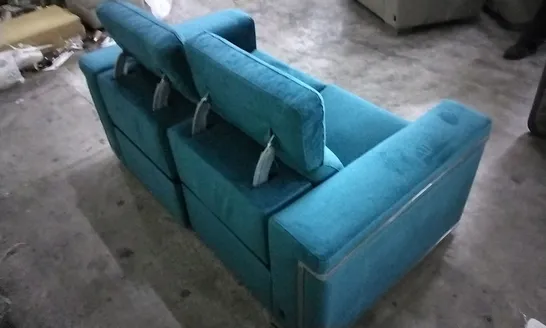 QUALITY DESIGNER TEAL PLUSH VELVET ELECTRIC RECLINER 2 SEATER SOFA