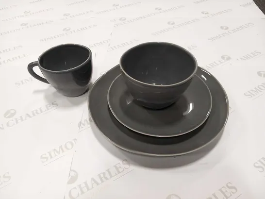 BRAND NEW K BY KELLY HOPPEN STONEWARE 16 PIECE DINING SET TO INCLUDE; 4 MUGS, 4 BOWLS, 4 LARGE PLATES AND 4 SMALL PLATES