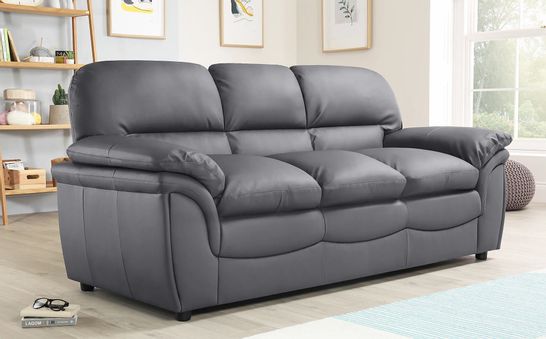 BOXED DESIGNER ROCHESTER GREY LEATHER THREE SEATER SOFA 