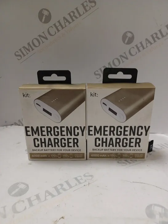 2 X BOXED KIT: EMERGENCY BACK-UP 6000MAH PORTABLE POWER BANKS IN GOLD COLOUR 