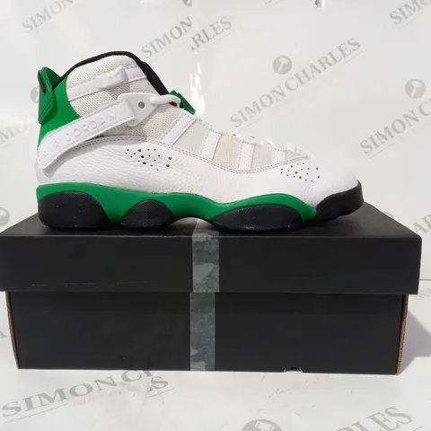 BOXED PAIR OF NIKE AIR JORDAN 6 RINGS SHOES IN WHITE/GREEN/BLACK UK SIZE 5.5