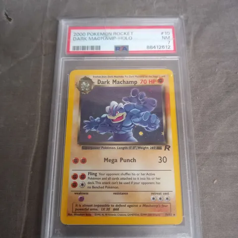 FRAMED AND GRADED COLLECTABLE TRADING POKEMON CARD - 2000 POKEMON ROCKET DARK MACHAMP - HOLO - PSA 7