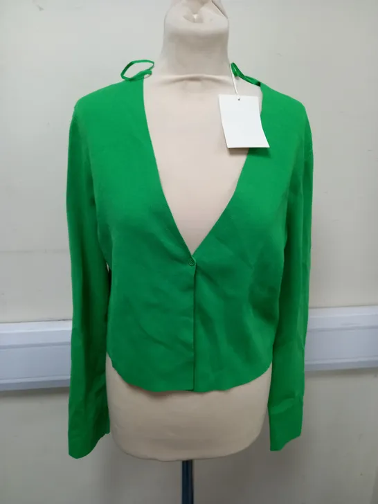 COS GREEN V-NECK CARDIGAN - L