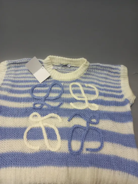 LOEWE KNITTED JUMPER IN WHITE & BLUE - MEDIUM 