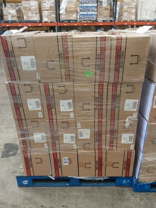 PALLET TO CONTAIN APPROX 48 BOXES OF BRAND NEW UNION JACK BEACH TOWELS - 9 TOWELS PER BOX // SIZE: APPROX 71 X 152cm // COMBINED RRP £2,376.00