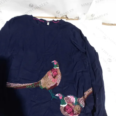 JOULES, NAVY BLUE KNITTED PEACOCK JUMPER SIZE 12 