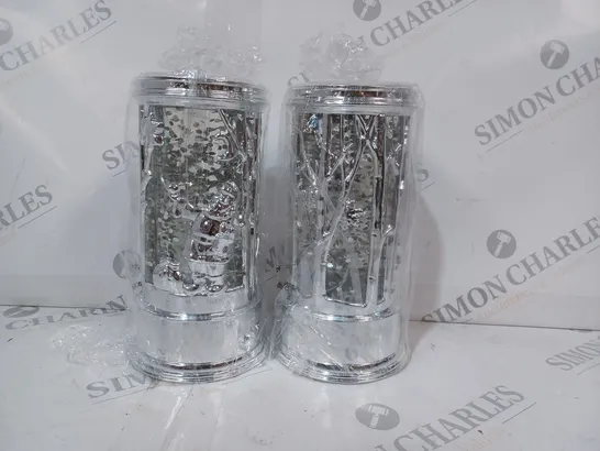 BOXED HOME REFLECTIONS SET OF PRELIT SWIRLING GLITTER SCENIC PILLARS - SILVER