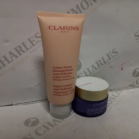 LOT OF APPROXIMATELY 11 CLARINS PRODUCTS TO INCLUDE 8 EXTRA-COMFORT ANTI-POLLUTION CLEANSING CREAM, 3 EXTRA FIRMING MASK