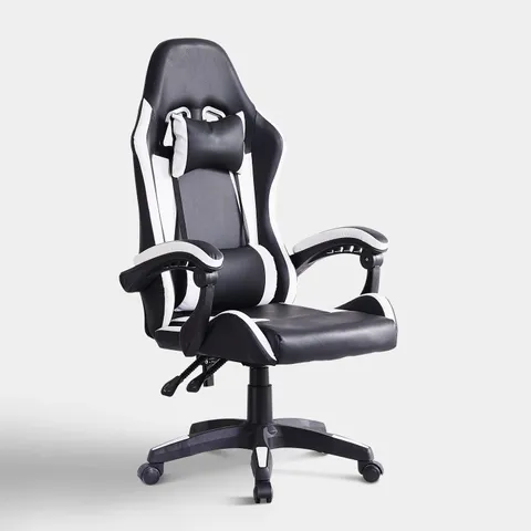 BOXED ARES PC & RACING GAMING CHAIR - BLACK/WHITE (1 BOX)