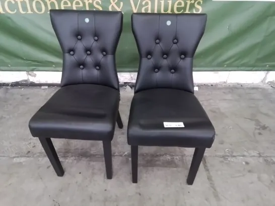 PAIR OF DESIGNER KENSINGTON RING BUTTONED BACK DINING CHAIRS BLACK PU BLACK LEGS