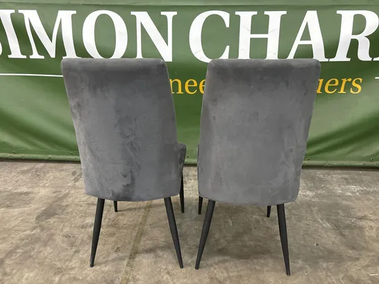 SET OF 2 DESIGNER GREY VELVET DINING CHAIRS WITH BLACK METAL LEGS (2 ITEMS)