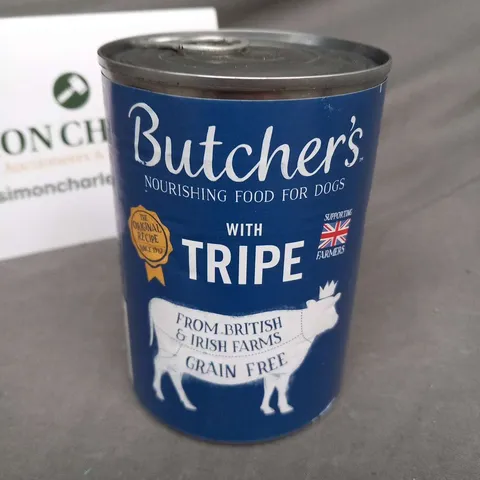 APPROXIMATELY 36 CANS OF BUTCHER'S NOURISHING FOOD FOR DOGS WITH TRIPE 400G