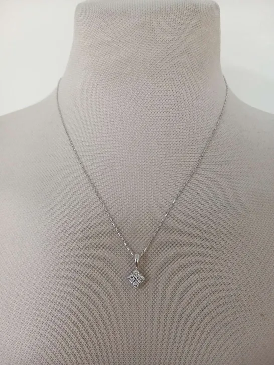 18CT WHITE GOLD SALTIRE PENDANT ON CHAIN, SET WITH NATURAL DIAMONDS