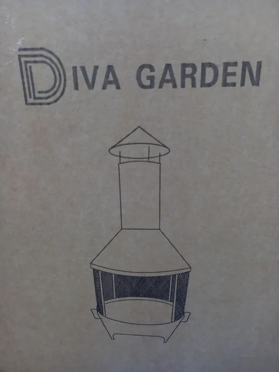 BOXED DIVA GARDEN CHIMENEA FIRE PIT IN BLACK