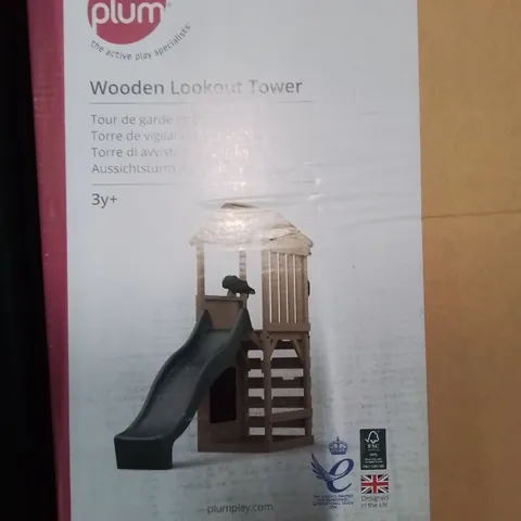 BOXED PLUMPLAY WOODEN LOOKOUT TOWER AND SLIDE SET ( 2 OF 3 BOXES) 1 BOX MISSING