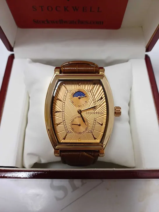 STOCKWELL ROSE GOLD DATE DIAL BROWN LEATHER STRAP WRISTWATCH 