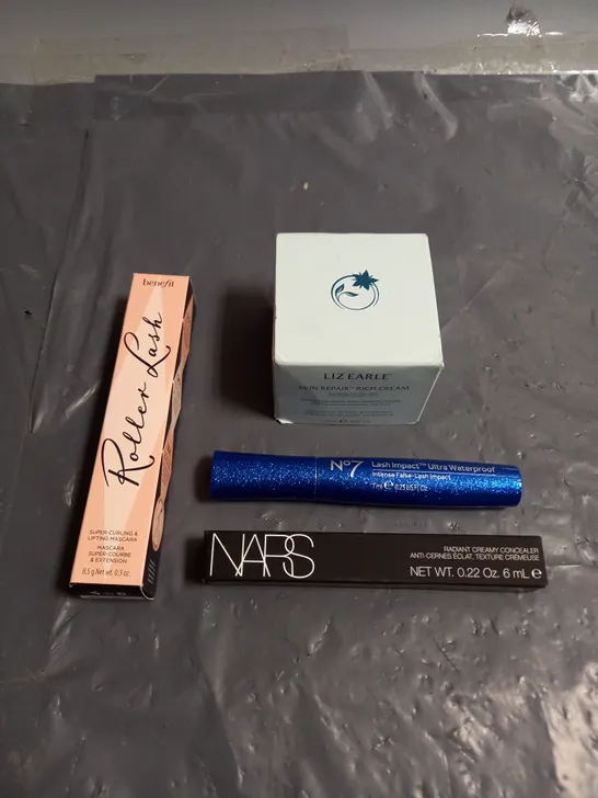 LOT OF 5 ASSORTED COSMETIC PRODUCTS TO INCLUDE - NARS LIGHT CREME BRULEE CREAMY CONCEALER - NO7 LASH IMPACT WATERPROOF MASCARA - BENEFIT ROLLER LASH LIFTING MASCARA - ETC