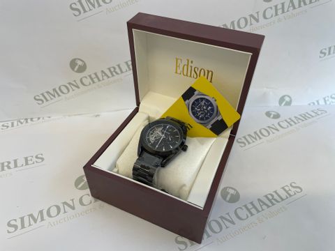 MEN’S EDISON AUTOMATIC MOONPHASE WATCH WITH STAINLESS STEEL BLACK STRAP, AND BLACK DIAL RRP &pound;600.00