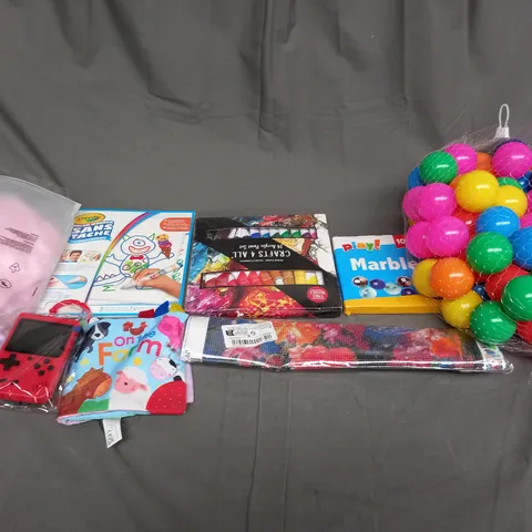LARGE BOX OF ASSORTED TOYS AND GAMES TO INCLUDE PLAYING BALLS, FANCY DRESS AND DIAMOND PAINTINGS 