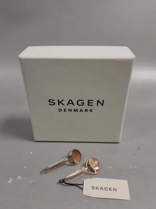 BOXED SKAGEN DENMARK MOTHER OF PEAR STAINLESS STEEL DROP EARRINGS 