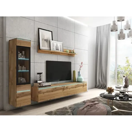 BOXED DORFMAN WALL UNIT FOR TVS UP TO 75" - BROWN (2 BOXES)