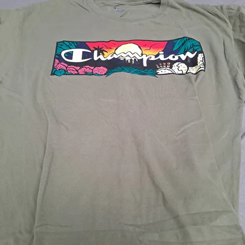 CHAMPION KHAKI T-SHIRT - LARGE