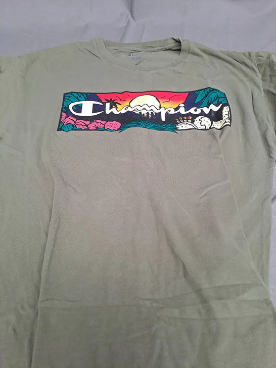 CHAMPION KHAKI T-SHIRT - LARGE