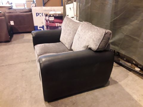 DESIGNER GREY AND BLACK FABRIC COMPACT TWO SEATER SOFA