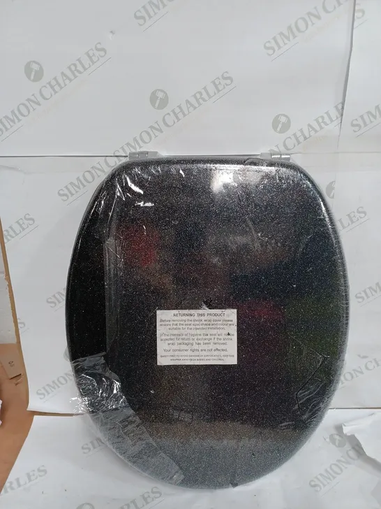 BLACK GLITTER EFFECT TOILET SEAT 38CM X 46 CM