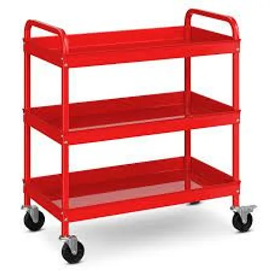 BOXED 3-LAYER SERVICE UTILITY CART GARAGE ROLLING TOOL CART 2 LOCKABLE UNIVERSAL WHEEL