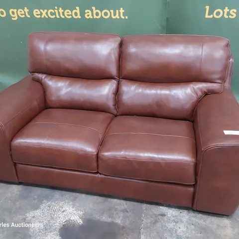 QUALITY ITALIAN DESIGNER PRATO TWO SEATER SOFA CHESTNUT LEATHER