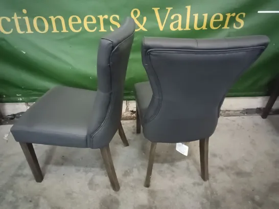 PAIR OF GREY FAUX LEATHER UPHOLSTERED DINING CHAIRS 