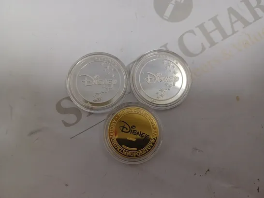 THREE DISNEY COLLECTABLE COINS INCLUDING JASMINE, SULLEY AND STITCH