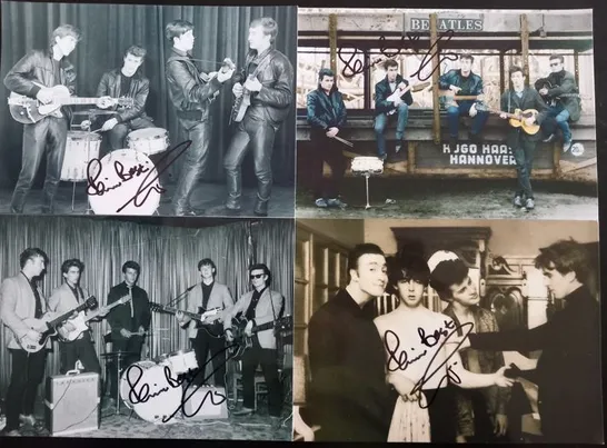 FOUR ASSORTED PRE RINGO STARR ERA 'THE BEATLES' PHOTOGRAPHS SIGNED BY PETE BEST