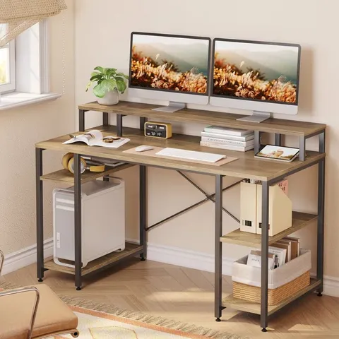 BOXED 55 - INCH  LARGE COMPUTER DESK - RUSTIC BROWN