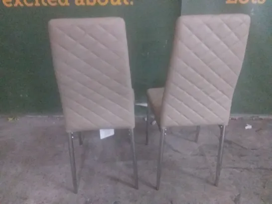 SET OF 2 NEW RENZO TAUPE LEATHER DINING CHAIR (CHROME LEG)