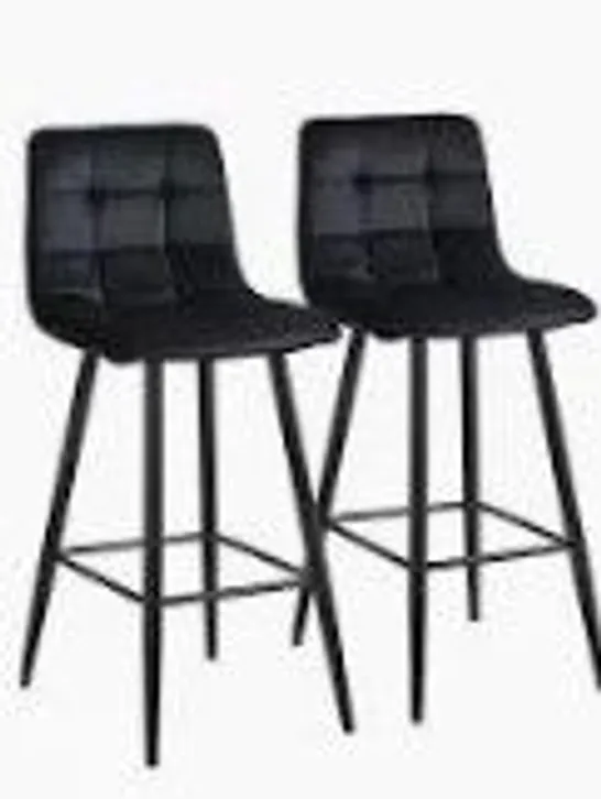 BOXED SET OF 2 DESIGNER BLACK VELVET BAR STOOLS (1 BOX)