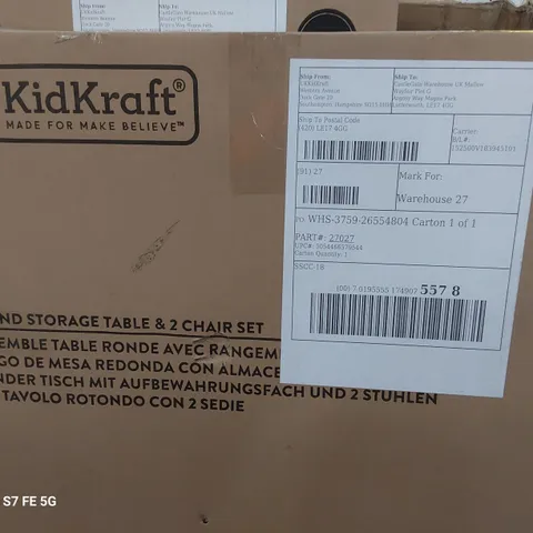 BOXED KIDKRAFT ROUND STORAGE TABLE & 2 CHAIRS