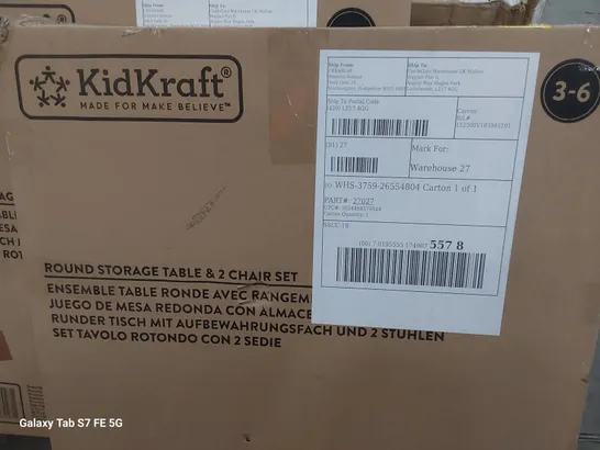 BOXED KIDKRAFT ROUND STORAGE TABLE & 2 CHAIRS