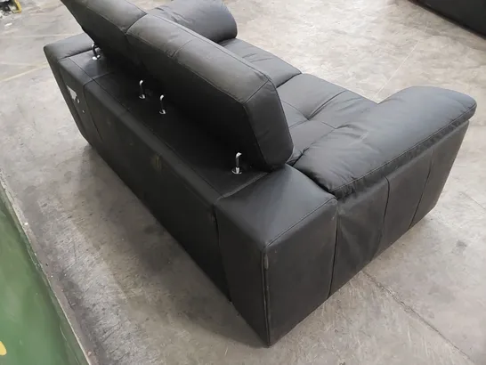 DESIGNER 2 SEATER BLACK LEATHER SOFA WITH ADJUSTABLE HEAD REST