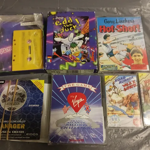 LOT OF 6 ASSORTED RETRO GAMING ITEMS TO INCLUDE SCOOBY DOO FOR SPECTRUM, GARY LINEKARS HOT SHOT AND BBC EDD THE DUCK