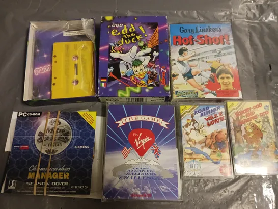 LOT OF 6 ASSORTED RETRO GAMING ITEMS TO INCLUDE SCOOBY DOO FOR SPECTRUM, GARY LINEKARS HOT SHOT AND BBC EDD THE DUCK