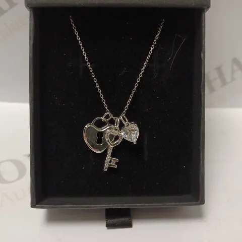 INFINITY DIAMOND JEWELLERY SILVER HEART STUD LOCK KEY NECKLACE 