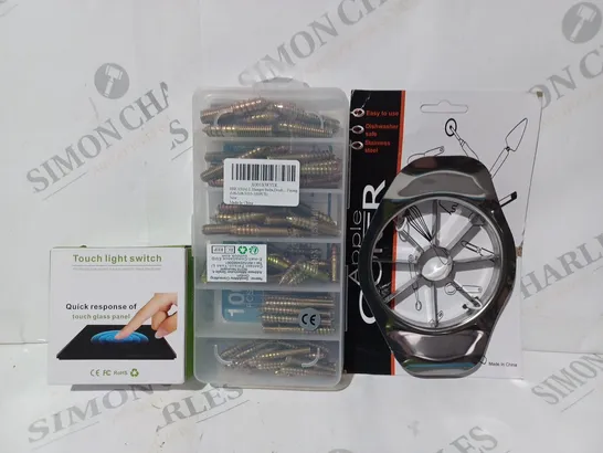 APPROXIMATELY 15 ASSORTED HOUSEHOLD ITEMS TO INCLUDE APPLE CORER, TOUCH LIGHT SWITCH, ETC