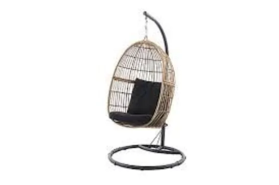 BOXED GOODHOME APOLIMA BROWN & EBONY BLACK RATTAN EFFECT HANGING EGG CHAIR (1 BOX)